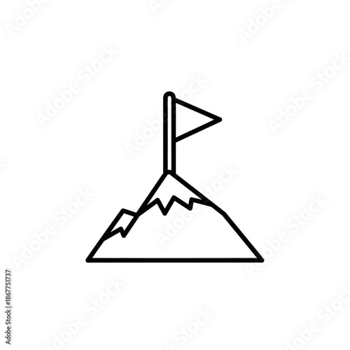 Minimalist Mountain Peak with a Flag Illustration for Nature and Adventure Themes