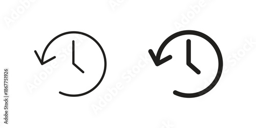 History icons in line art and flat black clipart design style