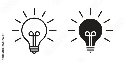 Idea icons in line art and flat black clipart design style
