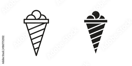 Ice cream icons in line art and flat black clipart design style