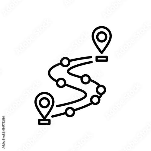 Pathway Map with Route Markers for Navigation and Travel Planning
