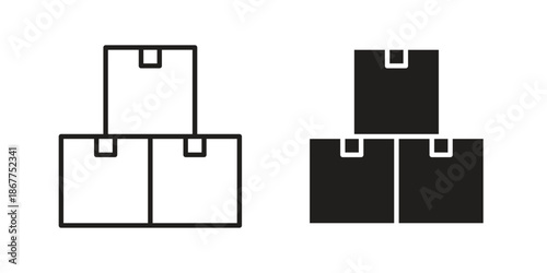 Inventory icons in line art and flat black clipart design style