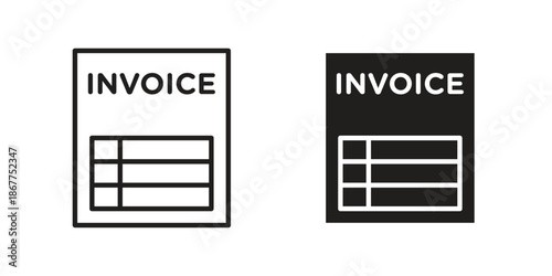 Invoice icons in line art and flat black clipart design style