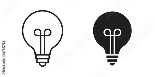Light bulb icons in line art and flat black clipart design style