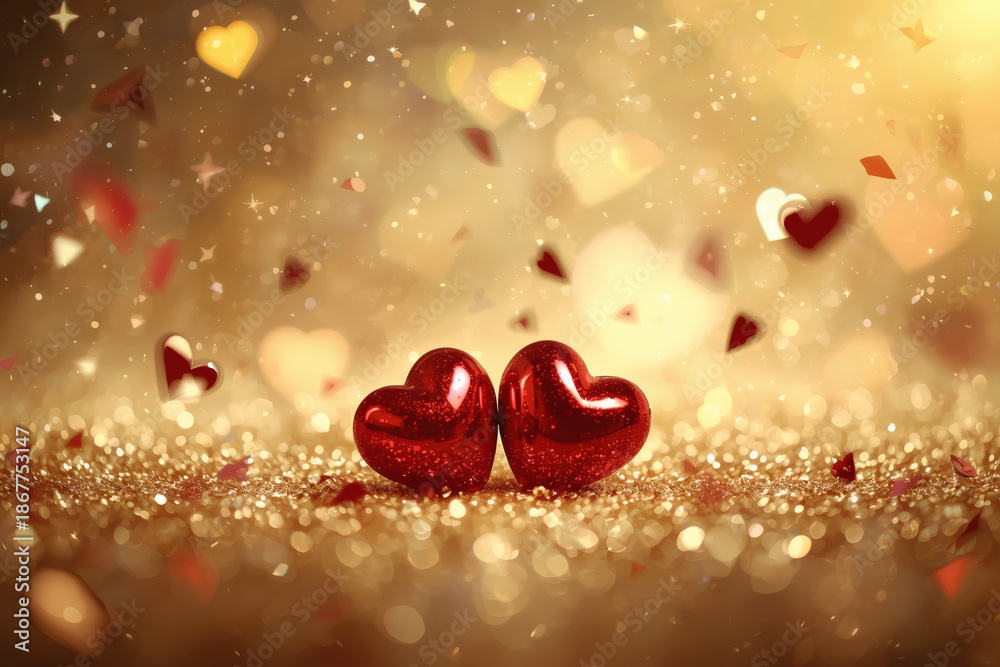 Obraz premium Valentines day concept. Valentine's day background with glitter hearts. Hearts as background.