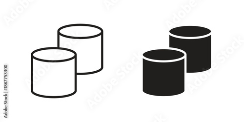 Marshmallow icons in line art and flat black clipart design style