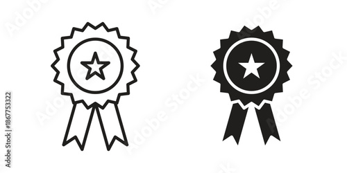 Medal icons in line art and flat black clipart design style
