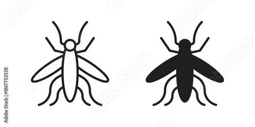 Mosquito icons in line art and flat black clipart design style