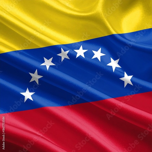 Vibrant Venezuelan flag with flowing fabric isolated on transparent background