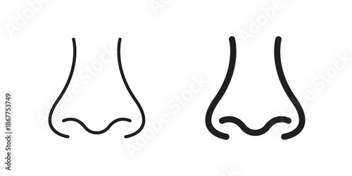Nose icons in line art and flat black clipart design style