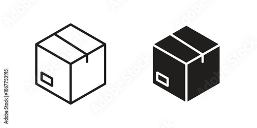Package icons in line art and flat black clipart design style
