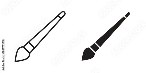 Paint brush icons in line art and flat black clipart design style