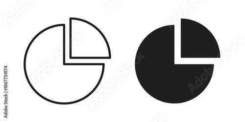 Pie chart icons in line art and flat black clipart design style