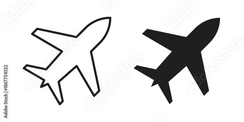 Plane icons in line art and flat black clipart design style