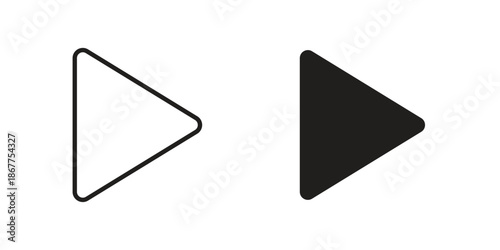 Play button icons in line art and flat black clipart design style