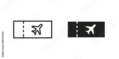 Plane Ticket icons in line art and flat black clipart design style