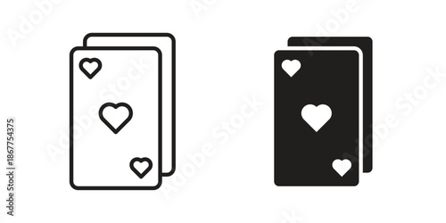 Playing cards icons in line art and flat black clipart design style