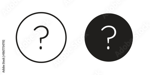 Question icons in line art and flat black clipart design style