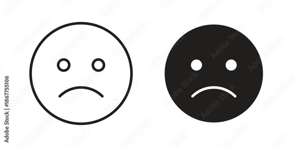Fototapeta premium Sad icons in line art and flat black clipart design style