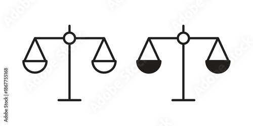 Scale icons in line art and flat black clipart design style