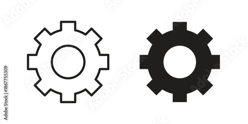 Settings button icons in line art and flat black clipart design style