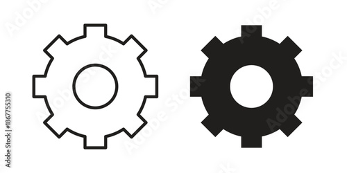 Settings icons in line art and flat black clipart design style
