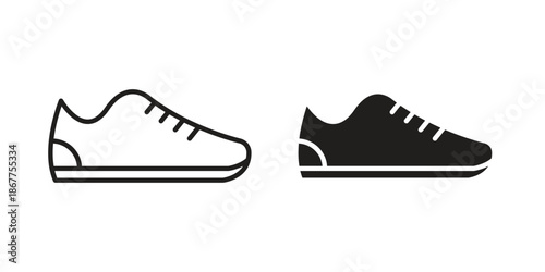 Shoes icons in line art and flat black clipart design style