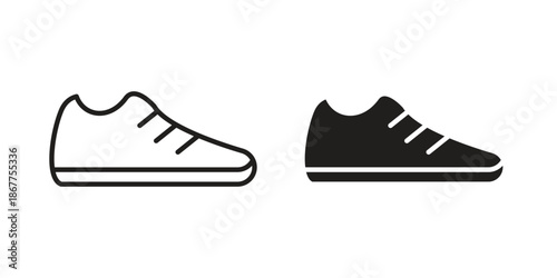 Shoes icons in line art and flat black clipart design style