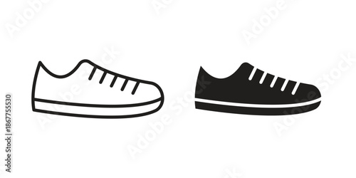 Sneaker icons in line art and flat black clipart design style