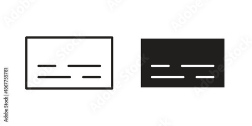 Subtitles icons in line art and flat black clipart design style