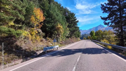 Driving through the beautiful Panticosa, Aragon in Spain. South part of Pyrenees mountains.