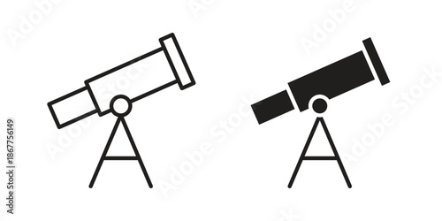 Telescope icons in line art and flat black clipart design style