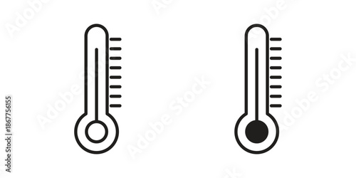 Temperature icons in line art and flat black clipart design style