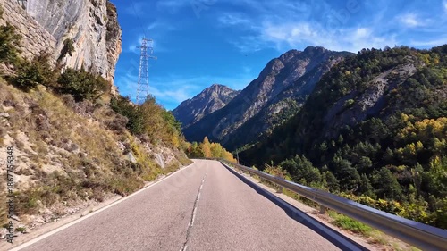 Driving through the beautiful Panticosa, Aragon in Spain. South part of Pyrenees mountains.