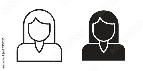 Woman icons in line art and flat black clipart design style