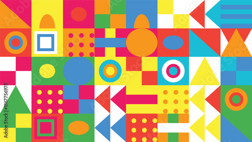 Abstract Geometric Modular Design with Vibrant Minimalist Shapes and Modern Playful Background Pattern