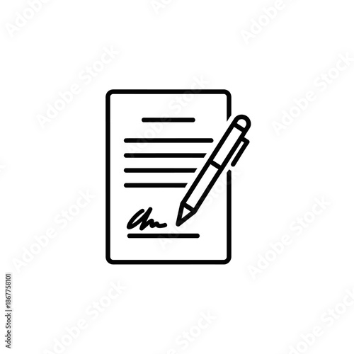 Document Signing Icon with Pen for Legal and Contract Signing Concepts