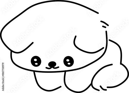 Cute puppy line art with simple shapes and big eyes, clean outline, perfect for kids coloring pages.