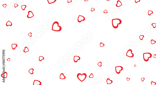 Romantic falling red heart confetti on white background. Minimalist flat vector illustration pattern for Valentine's Day, wedding celebrations, love themes, and decorative wallpaper design.