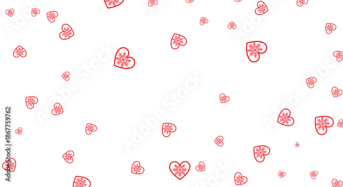 Romantic falling red heart confetti on white background. Minimalist flat vector illustration pattern for Valentine's Day, wedding celebrations, love themes, and decorative wallpaper design.