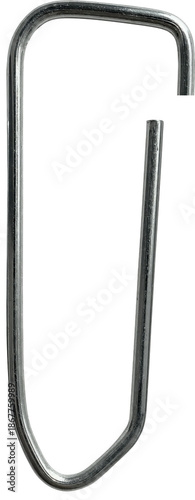 Silver paperclip clip made of metal for office stationery. Simple supply tool for memo and notebook pages, isolated png on transparent background.