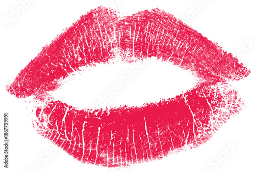 Lipstick kiss imprint in red color with pucker shape. Isolated png mark on transparent background for makeup and love design.