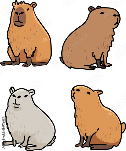 Vector capybara drawings, beautiful stickers, bright and cartoonish