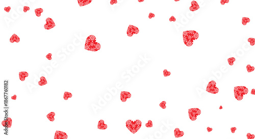 Romantic falling red heart confetti on white background. Minimalist flat vector illustration pattern for Valentine's Day, wedding celebrations, love themes, and decorative wallpaper design.