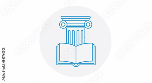 Ancient Column and Open Book Icon Representing Education and Knowledge.