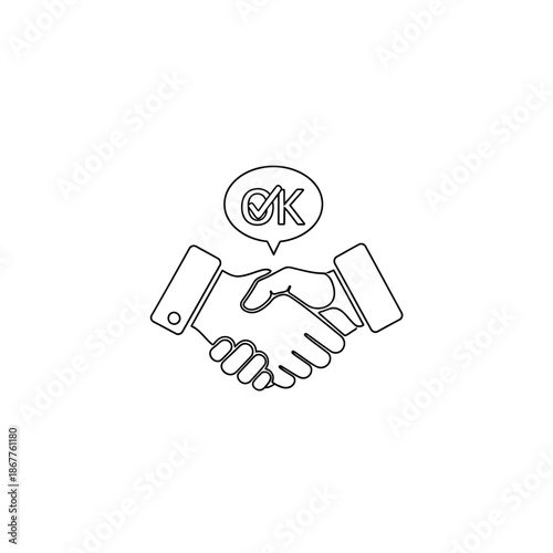 Professional Handshake Illustration with Approval Checkmark and OK Badge for Business Agreement