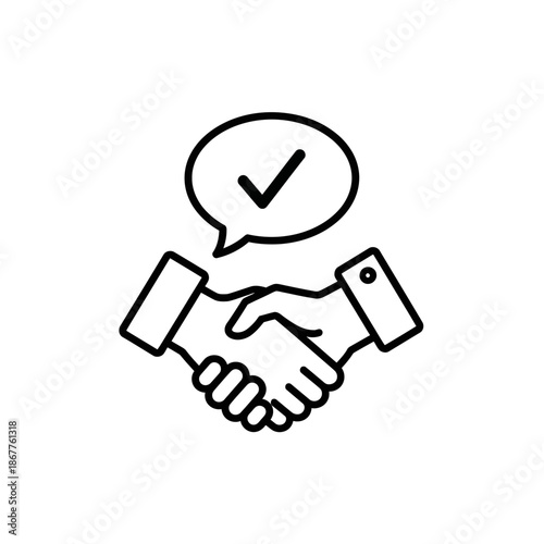 Professional Handshake Icon with Checkmark for Business Agreements and Trust