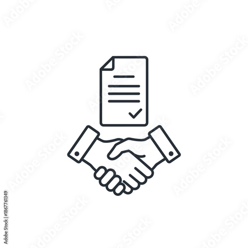 Professional Handshake Icon with Document and Checkmark for Business Agreements and Contracts