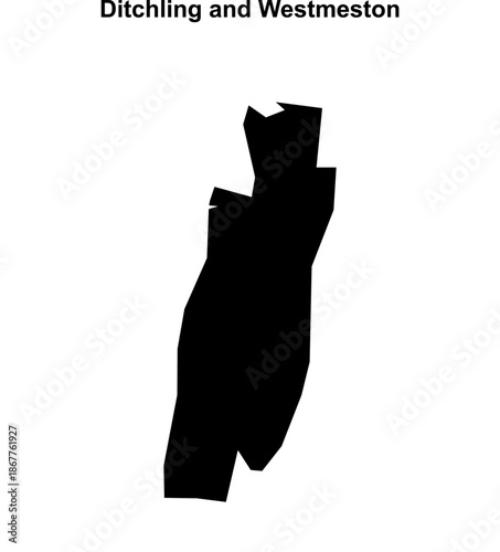 Ditchling and Westmeston (England) blank outline map