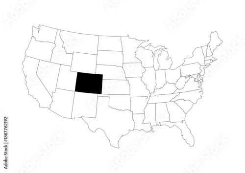 Colorado (CO) State Location Map - Vector A4 Locator Highlight - Black State on Continental US Outline - Transparent Background SVG for Business & Education